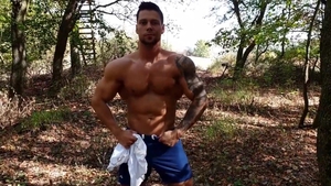 Maskurbate: Muscled Angelo Godshack with Angelo in the woods