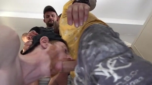 two Tradie Geezers Paint Unlucky Ginger's pussy White With ball batter before Shift